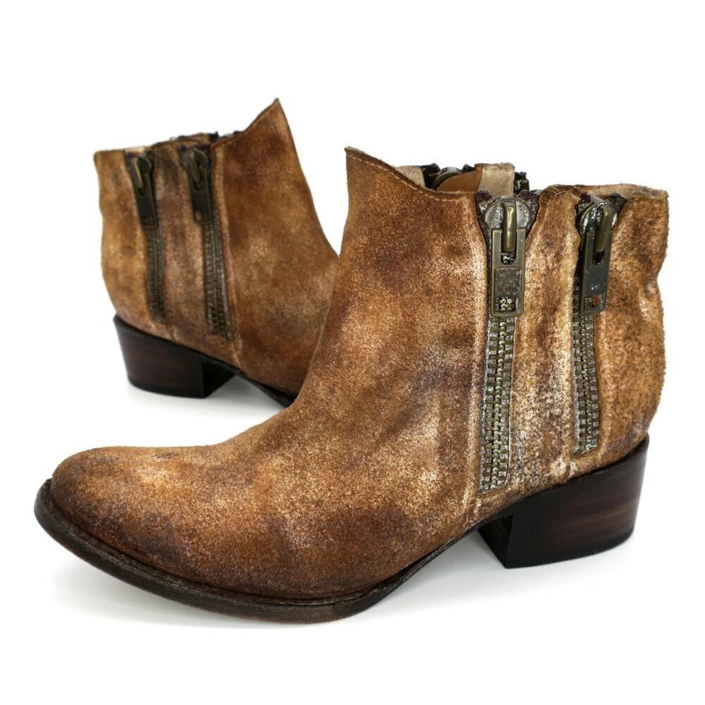 Freebird by Steven Distressed Clash Leather Boho Ankle Bootie Double Zip Women 8